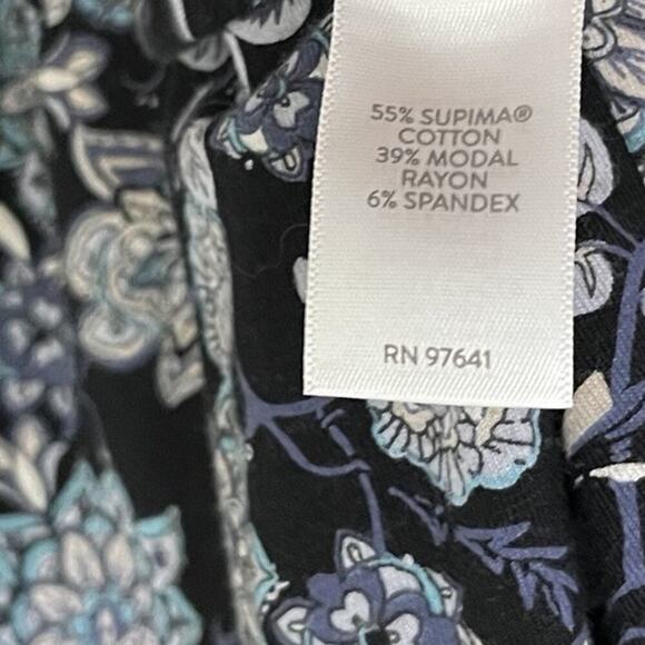 J Jill Luxe Supima Boat Neck Floral Tee Top Size LP Black Dark Cottagecore - Picture 6 of 7